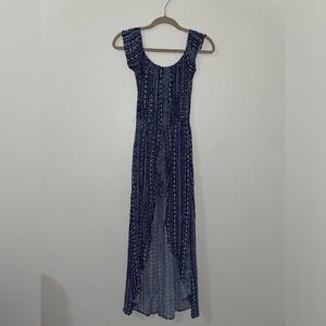 Ambiance- Blue and White Patterned Split Maxi/Romper